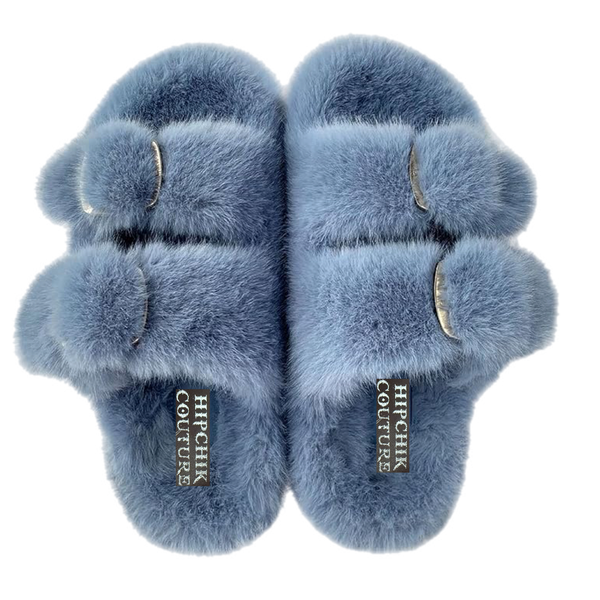 Faux Luxe Fur Sandals Denim