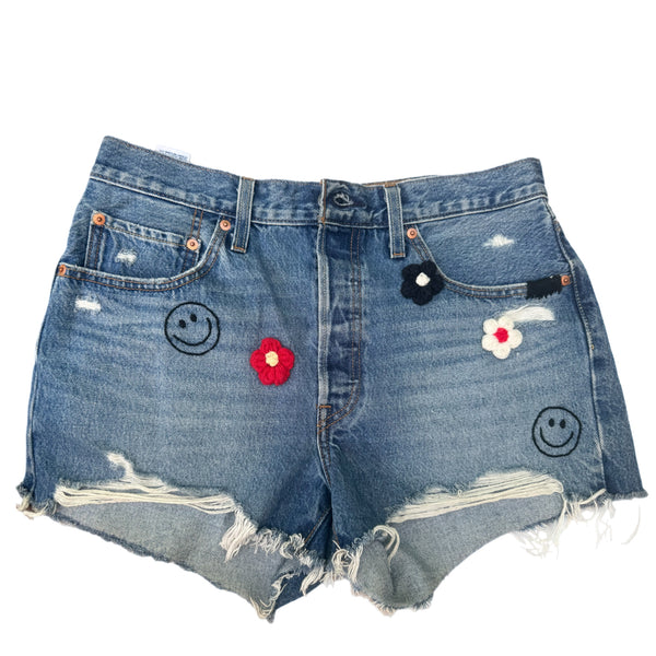 Hand Embroidered Crochet Levi's 501 Denim Shorts – Sample Sale
