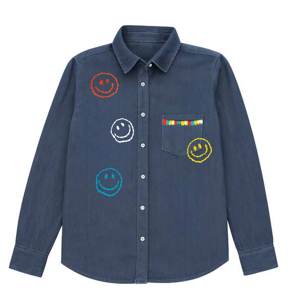 Hand-Embroidered Happy Face Oversized Shirt