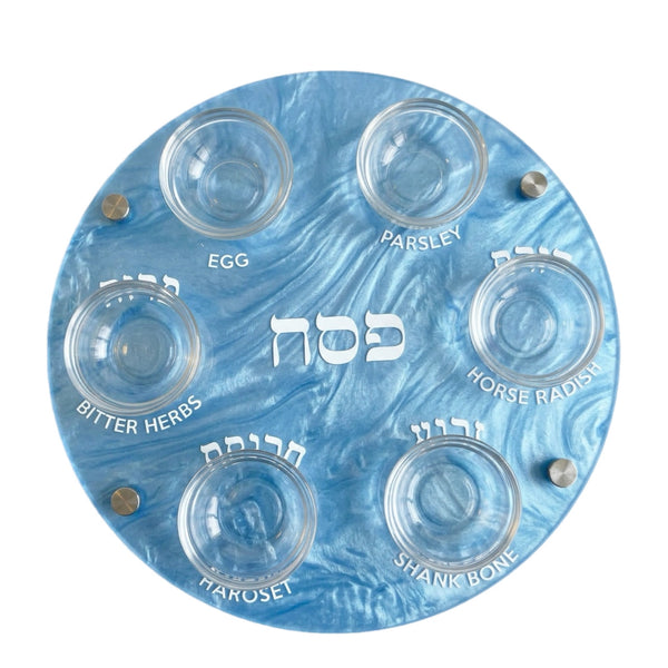 Acrylic Passover Seder Lt Blue Marble Plate