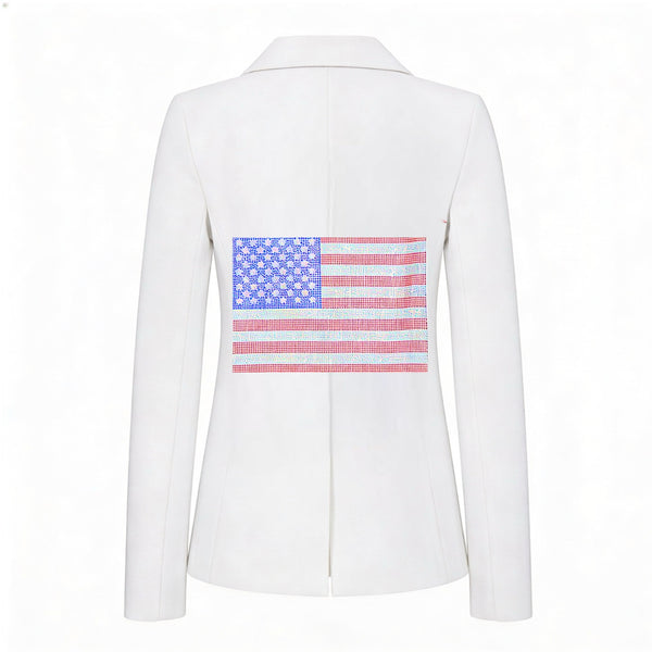 White Denim Blazer - USA Flag