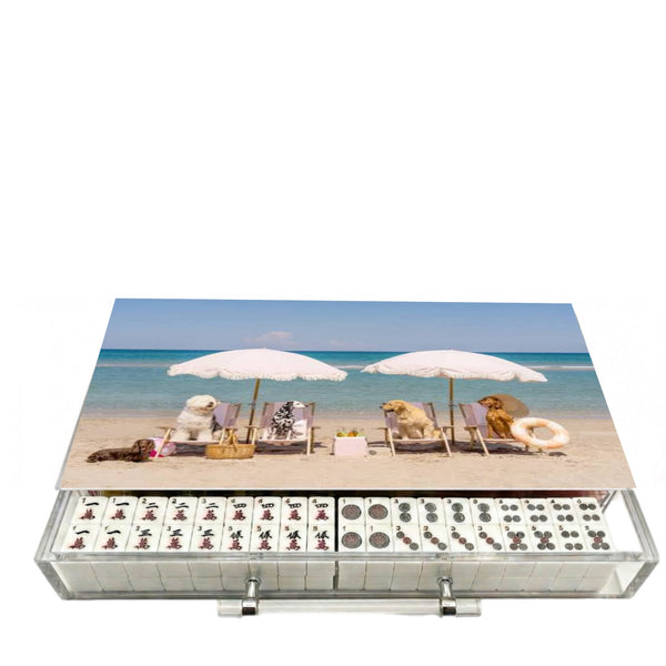 Dogs on beach  Acrylic Mahjong Case (Customizable)