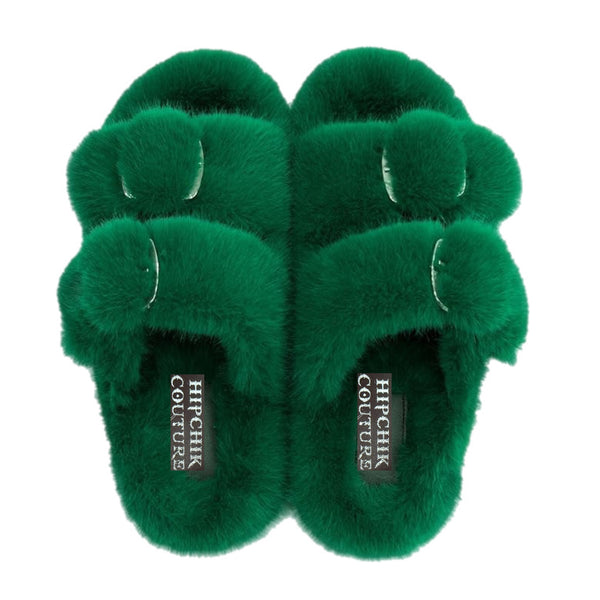 Faux Luxe Fur Sandals Green