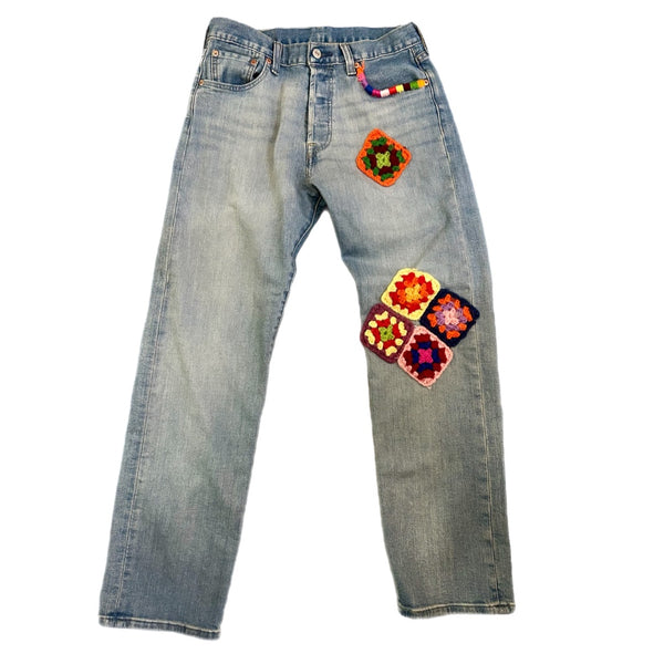Crochet Hand Embroidered Detail Vintage Jeans SAMPLE SALE