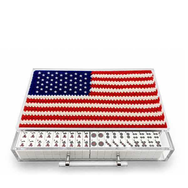 Mahjong Set Usa Flag Crochet Print - Acrylic
