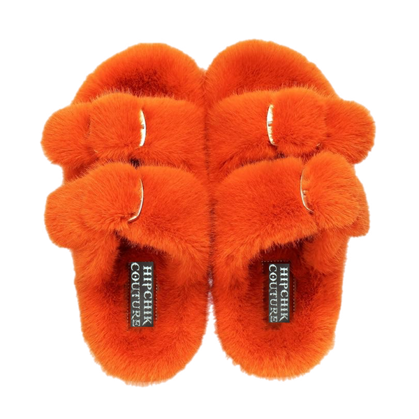 Faux Luxe Fur Sandals Orange