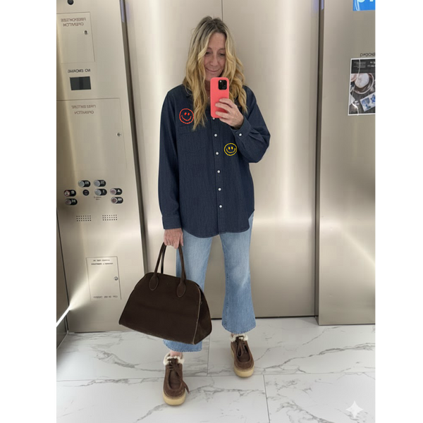 Hand Embroidered Oversized Shirt – Happy Face