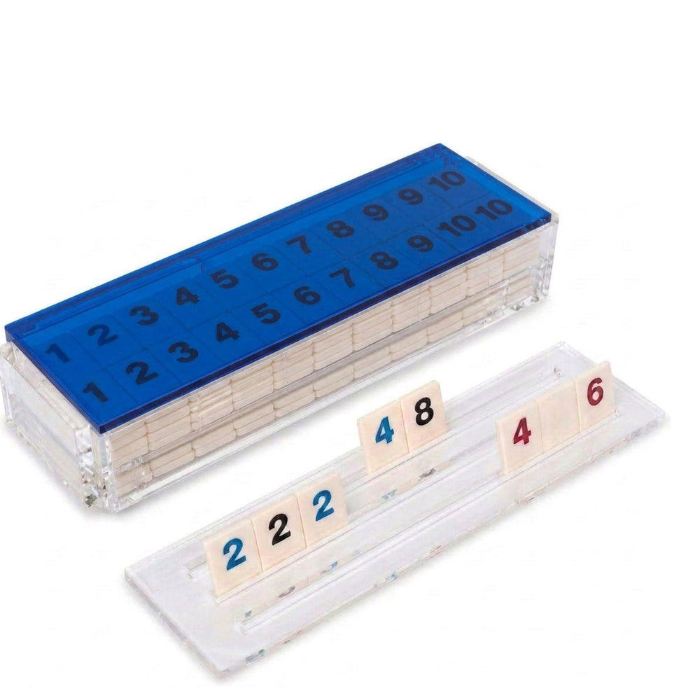 Lucite Rummikub Deluxe Clear Acrylic Rummikub Game Set – 106 Tiles & 4 Racks | Hipchik