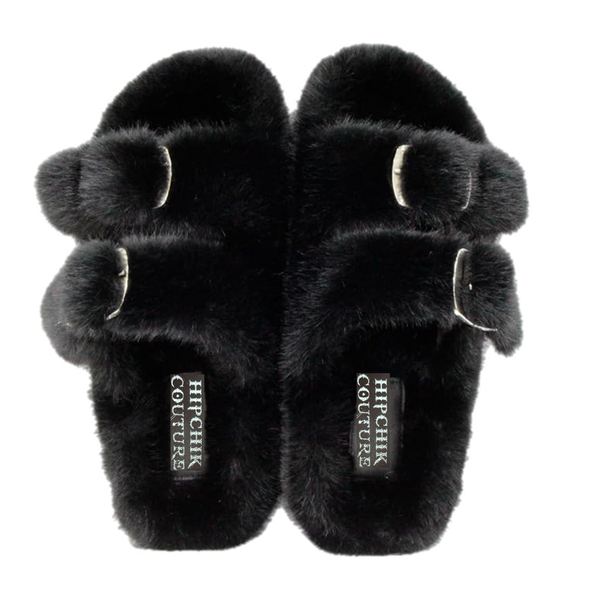 Faux Luxe Fur Sandals Black