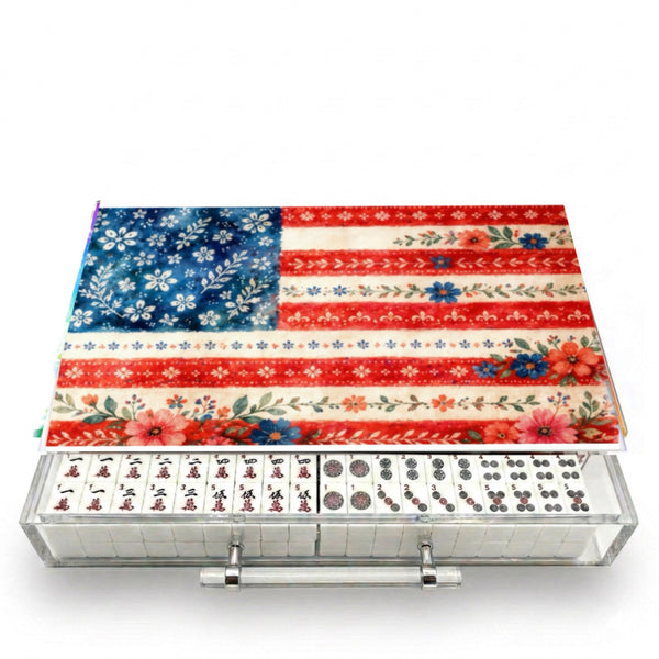 Mahjong Set Usa Flowers Flag  - Acrylic
