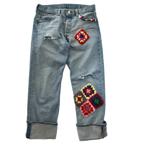 Crochet Hand Embroidered Detail Vintage Jeans SAMPLE SALE