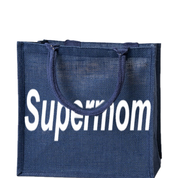 Supermom Glitter Fringe Canvas Tote Bag