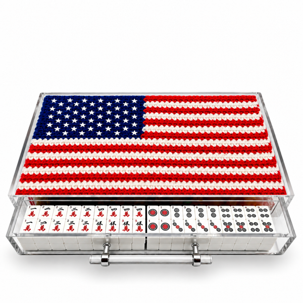 USA Flag Crochet Print Acrylic Mahjong Case (Customizable)