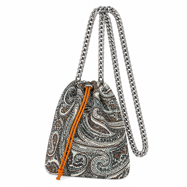 Drawstring Chain Double Sided Paisley Silk Pouch