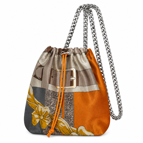 Drawstring Chain Equestrian Classic Silk Pouch