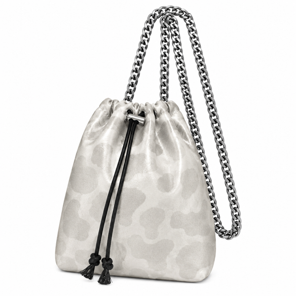 Drawstring Gray Leopard Silk Pouch
