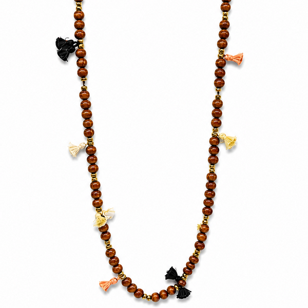 Hipchik Earth Wooden Bead Little Tassels Necklace