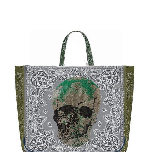 Skull Reversible Bandana Shopper Tote