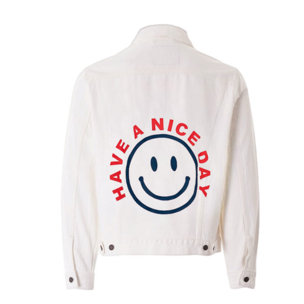 Have a Nice Day White Denim Jacket