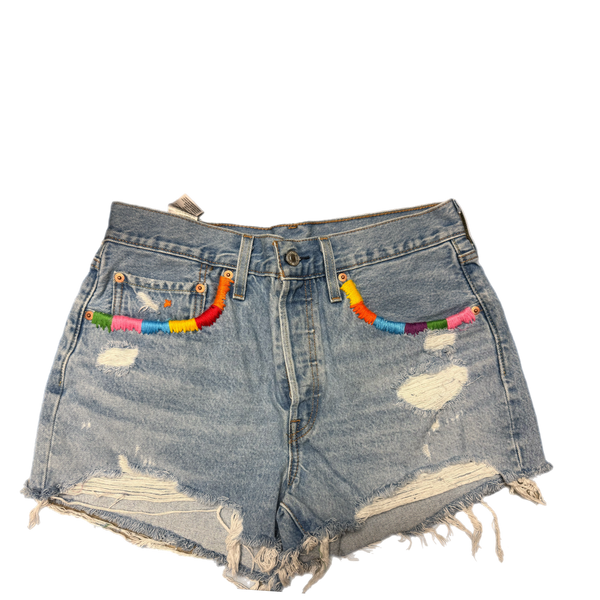 Denim Hand Embroidered Bright All Pocket Shorts  Levi’s 501 SAMPLE SALE