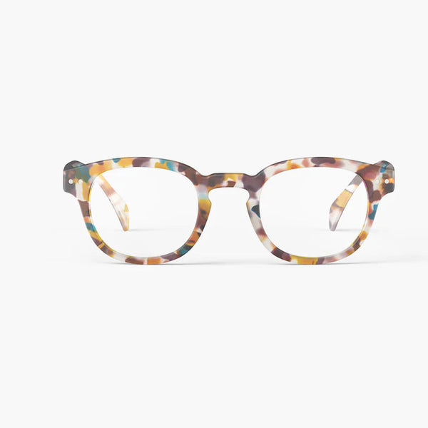 Pair of tortoiseshell eyeglasses on a white background