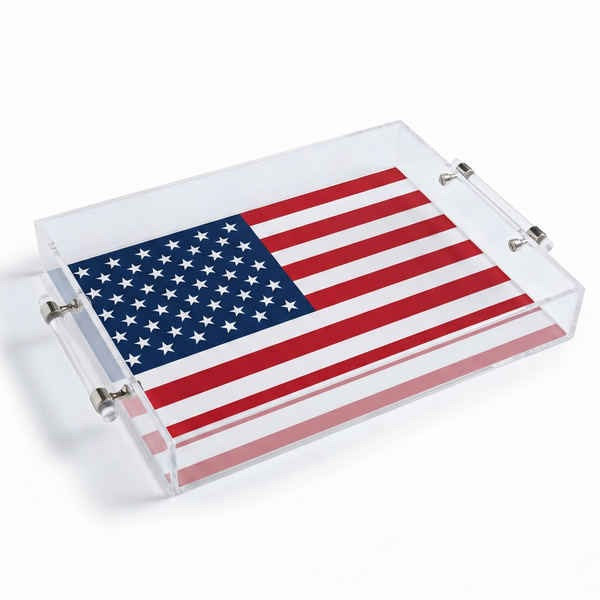 Acrylic Tray with Metal Handles - USA Flag