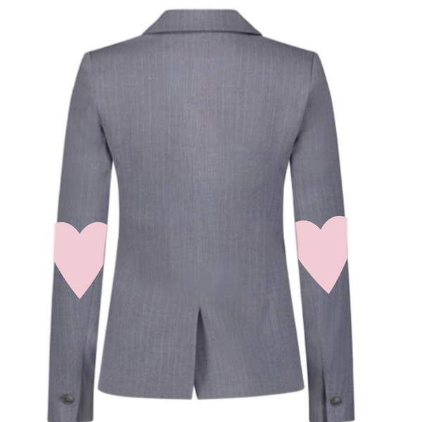 Hearts On Elbow Pinstripe Blazer - Gry Pink