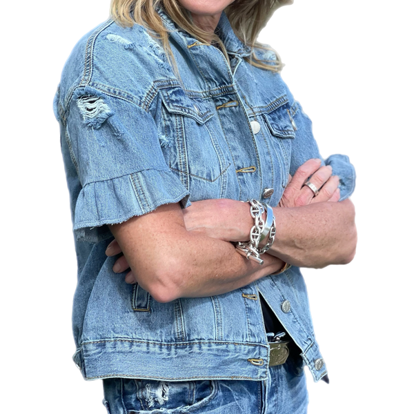 Denim Short Sleeve Ruffle SAMPLE SALE