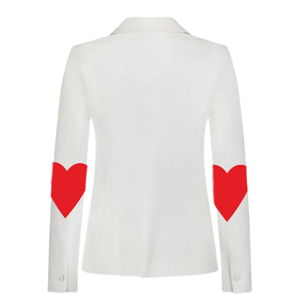 Red Hearts On Elbow Blazer White