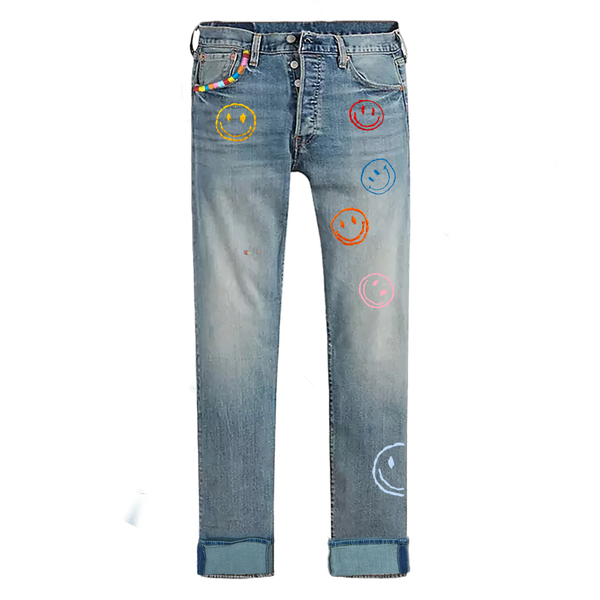Hand Embroidered Levi's Vintage Jeans – Multi Smile