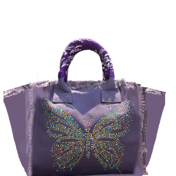 Multi Butterfly Canvas Fringe Bag
