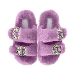Mink Slide Sandals Shoes with Crystal Buckle Lilac