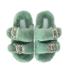 Mink Slide Sandals Shoes with Crystal Buckle Mint