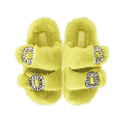 Mink Slide Sandals Shoes with Crystal Buckle Yellow