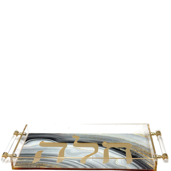 Challah Acrylic Gold Gray Tray with Handles