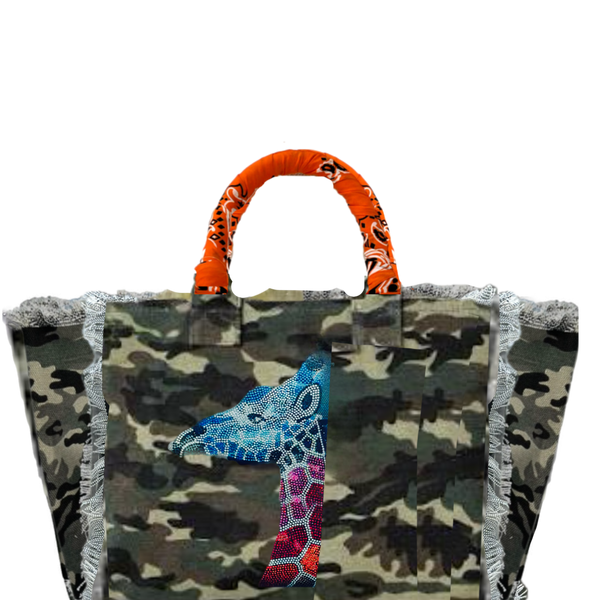 Giraffe Crystal Fringe Canvas Bag