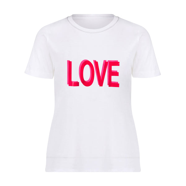 Love Embroidered Neck White Tee SAMPLE SALE