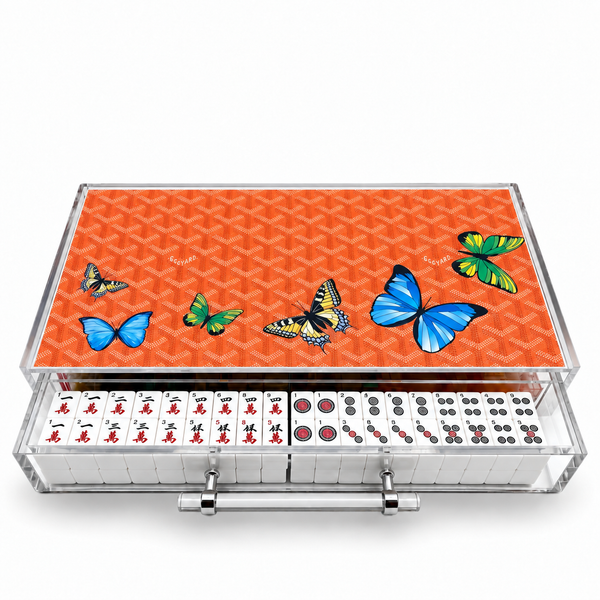 Mahjong Set Orange Butterflies - Acrylic