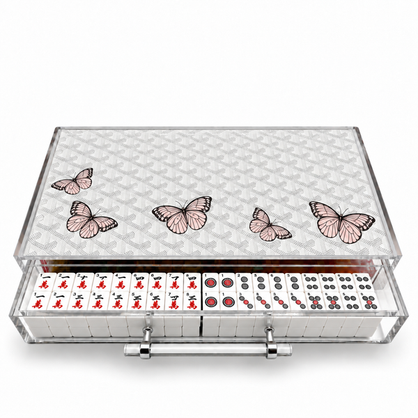Mahjong Set Grey Butterflies - Acrylic