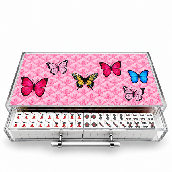 Mahjong Set Pink Butterflies - Acrylic