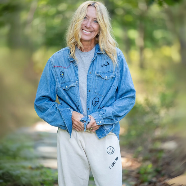 Denim Button Down Black Designs Hand Embroidery