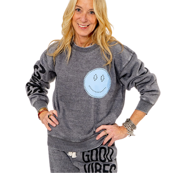 Good Vibes Blue Smile Crew Sweatshirt