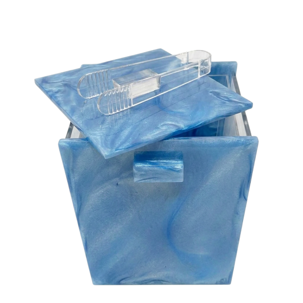 Acrylic Ice Bucket with Tongs – Marble Light Blue