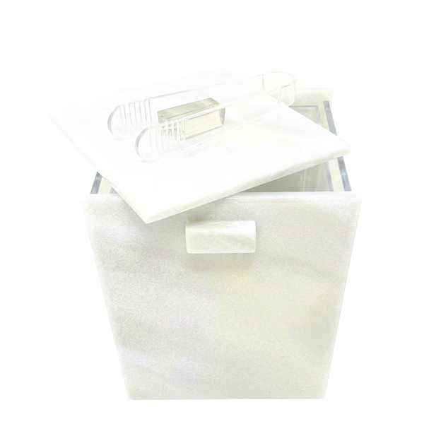 Acrylic Ice Bucket with Tongs – Marble White