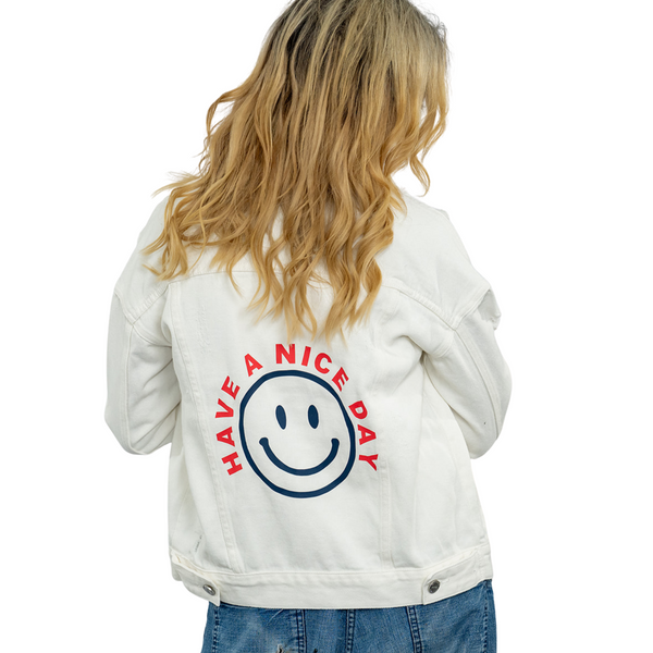Have a Nice Day White Denim Jacket