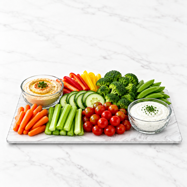 A marble serving board with three clear acrylic donut stands holding stacks of glazed donuts, with two small clear glass bowls on either side, photographed on a white background.