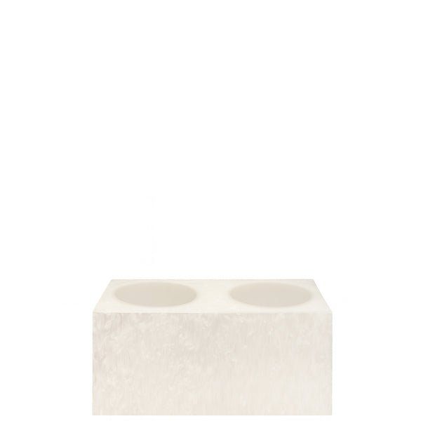 White two-compartment acrylic salad holder shown without lids.