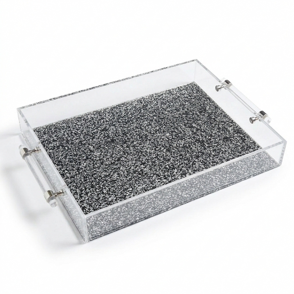 Glitter finish acrylic serving tray with separate handles