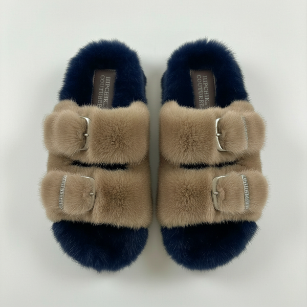 Mink Slide Sandals Shoes   - Natural 'n' Black