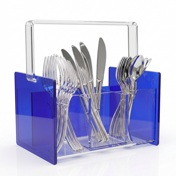 Acrylic See Through Blue Silverware Caddy